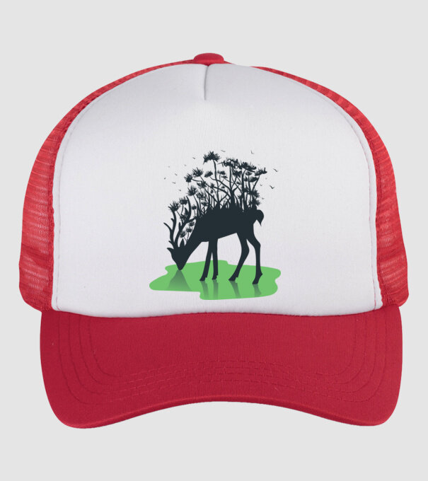 Natură cerb model alb/roșu pe tricou