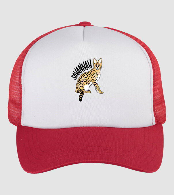 Pisică Savannah model alb/roșu pe tricou