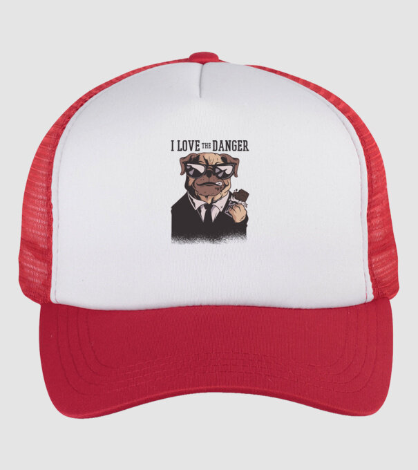 Iubesc pericolul Tricou cu mops model alb/roșu pe tricou