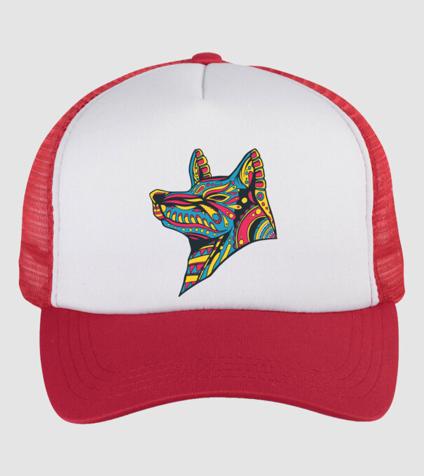 Cap de lup colorat model alb/roșu pe tricou
