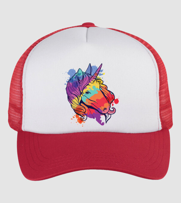 Curcubeu colorat Unicorn tricou model alb/roșu pe tricou