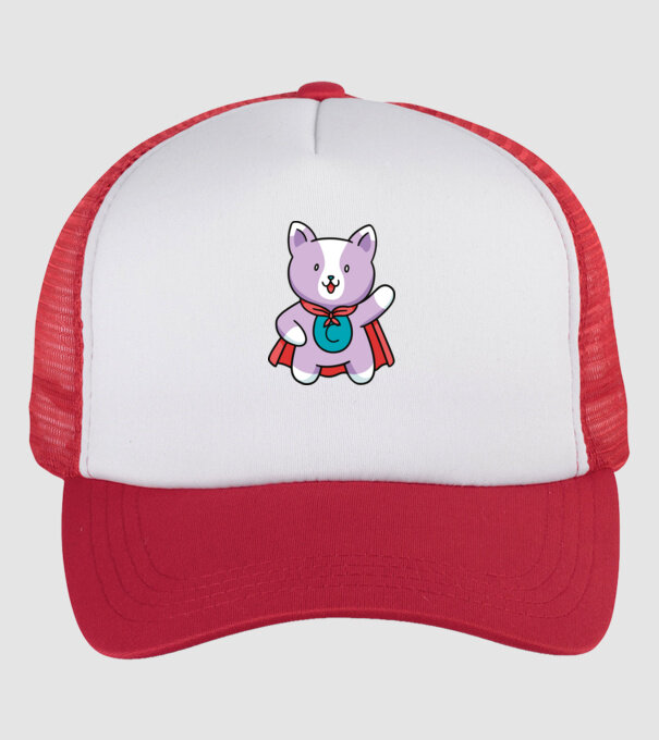 Pisică Supererou model alb/roșu pe tricou