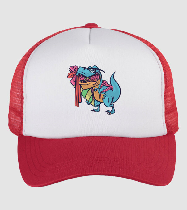 Elev T-rex model alb/roșu pe tricou
