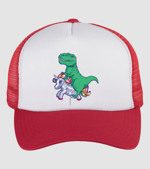 T-rex pe Unicorn balon model alb/roșu pe tricou