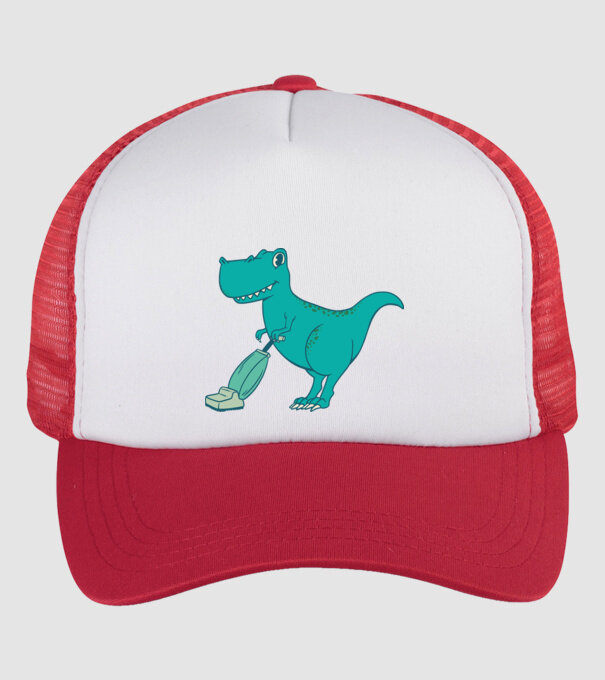 T-rex făcând curățenie model alb/roșu pe tricou