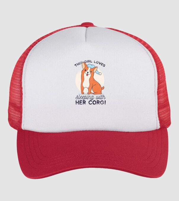 This Girl Loves sleeping with her Corgi model alb/roșu pe tricou