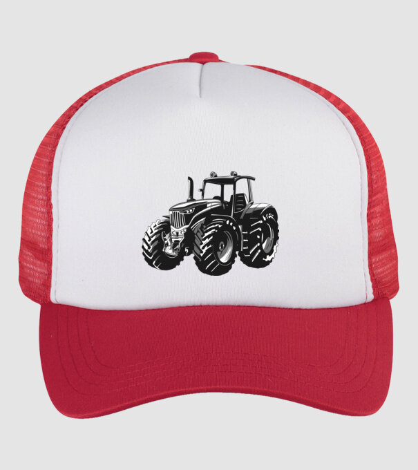 Tractor model alb/roșu pe tricou