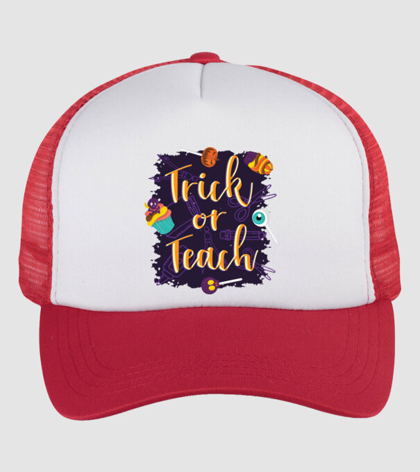 Trick or Teach Halloween pentru profesori model alb/roșu pe tricou