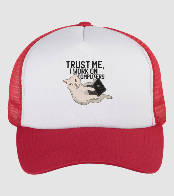 Trust me, I work on Computers model alb/roșu pe tricou