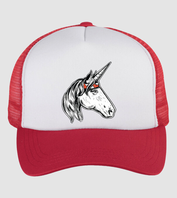 Cal Unicorn model alb/roșu pe tricou