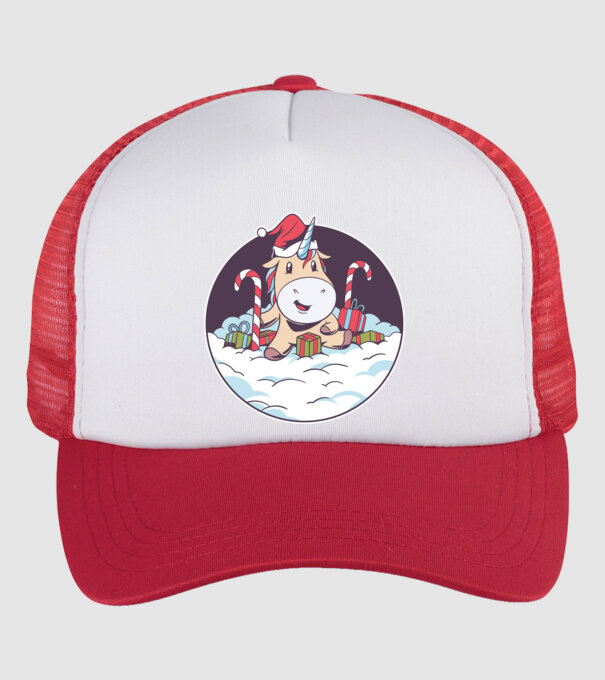 Unicorn Moș Crăciun cu cadouri model alb/roșu pe tricou