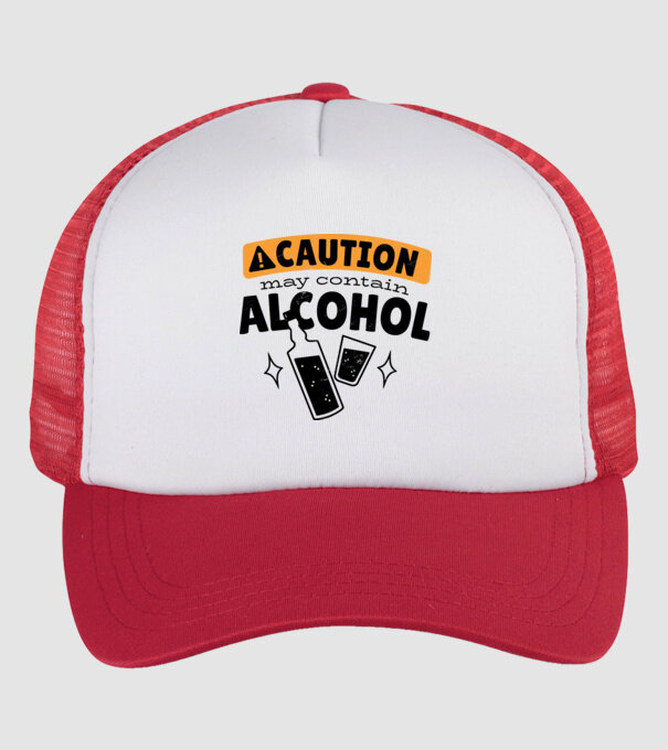 Atenție, poate conține alcool model alb/roșu pe tricou