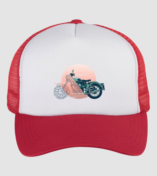 Motocicletă Vintage model alb/roșu pe tricou