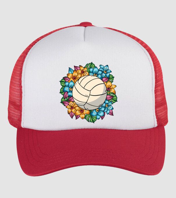 Minge de volei cu flori model alb/roșu pe tricou