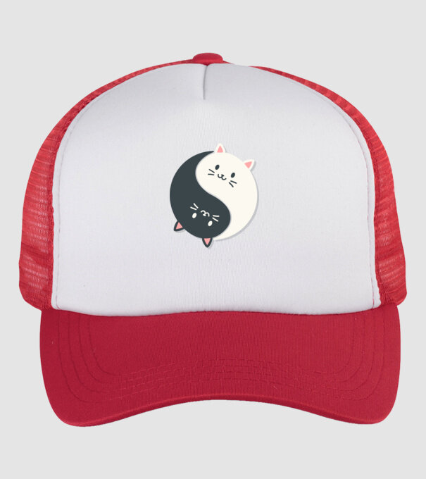 Pisicuțe Yin Yang model alb/roșu pe tricou