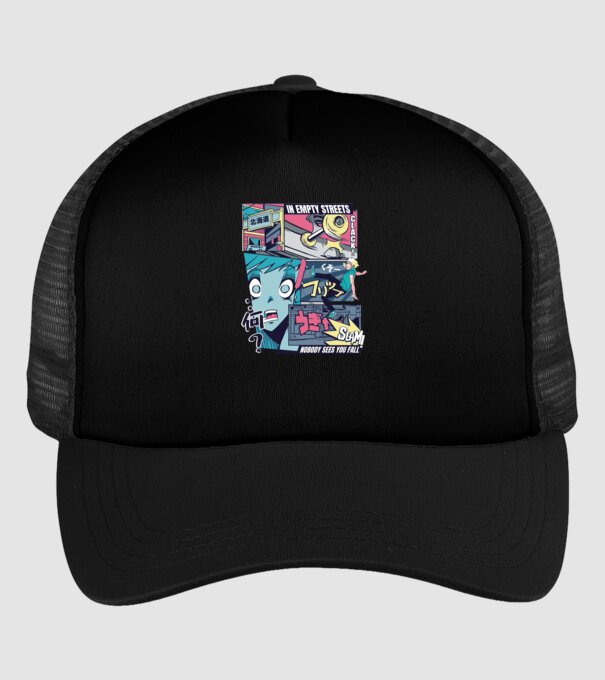 Anime Vaporwave Benzi desenate Skateboard model negru pe tricou