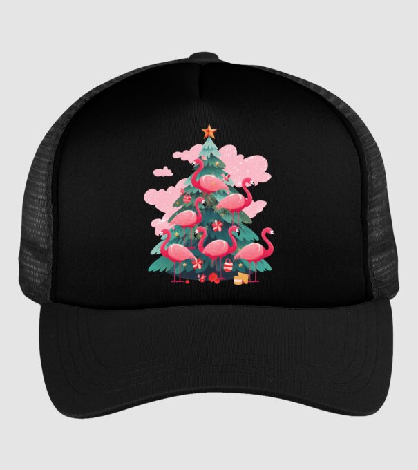 flamingo pom de Crăciun model negru pe tricou