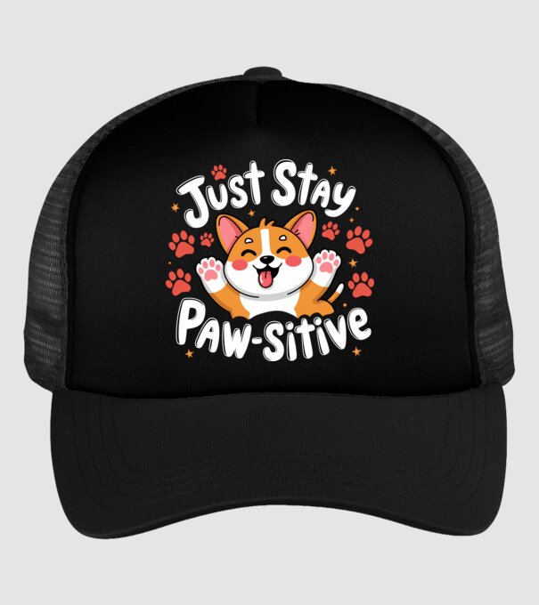 Just Stay Paw-sitive Negru model negru pe tricou