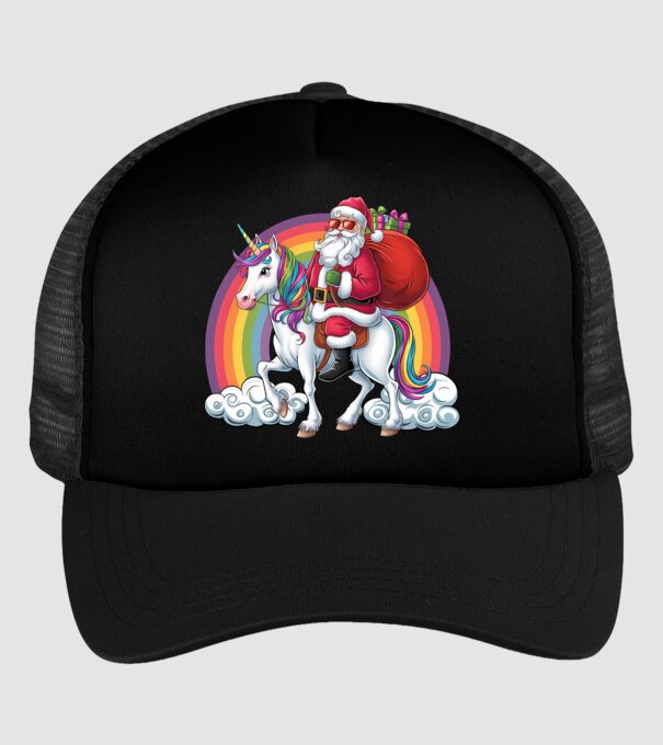 Moș Crăciun cool pe un unicorn 2 model negru pe tricou