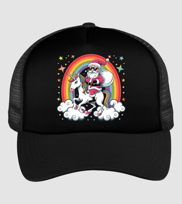 Moș Crăciun cool pe un unicorn model negru pe tricou
