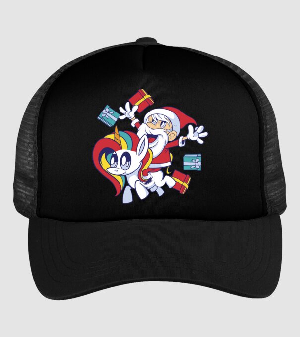 Moș Crăciun pe un unicorn model negru pe tricou