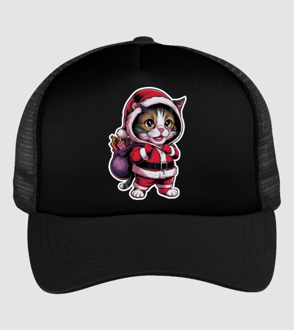 Santa Cat model negru pe tricou