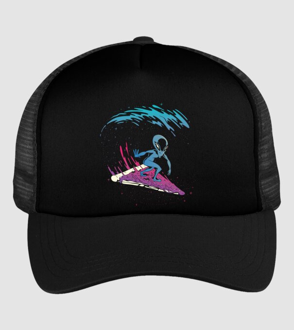 Alien Pizza Surf tricou amuzant model negru pe tricou