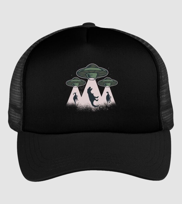 Alien OZN dinozaur model negru pe tricou