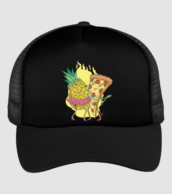 Pizza cu ananas Dragoste model negru pe tricou