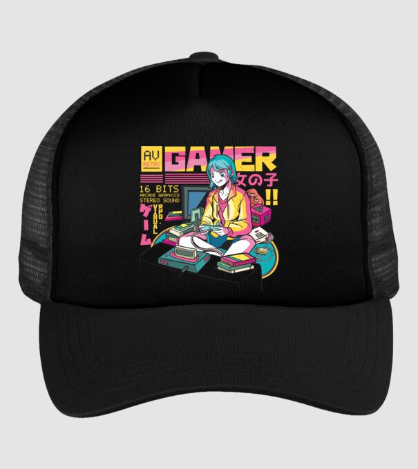 Anime fată Gamer model negru pe tricou