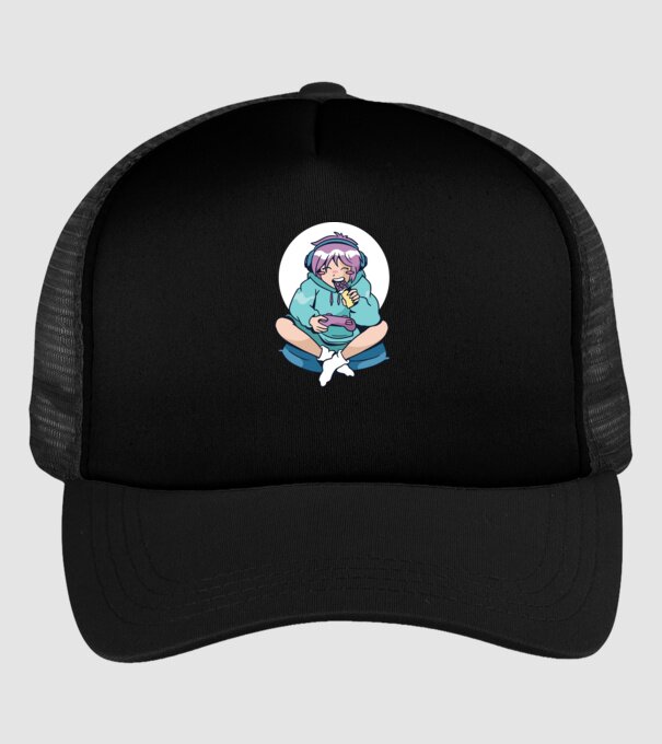 Anime Gamer Fată cu ciocolată model negru pe tricou