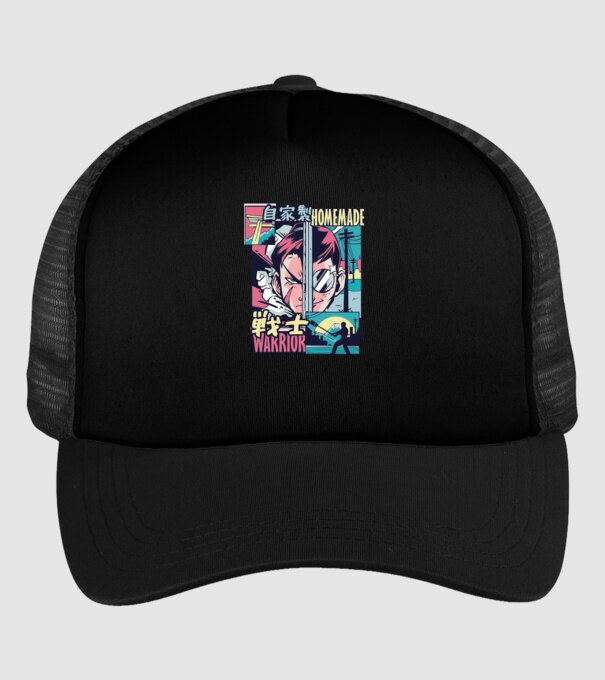 Anime Vaporwave Home Made Warrior model negru pe tricou