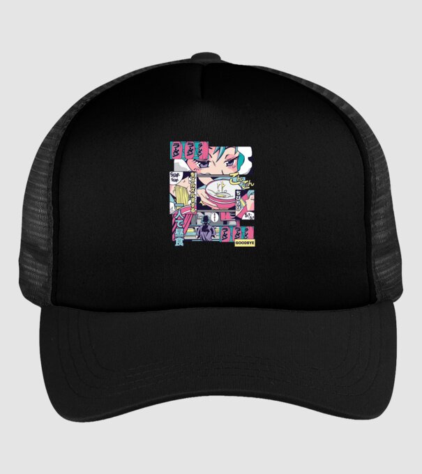 Anime Vaporwave Ramen model negru pe tricou