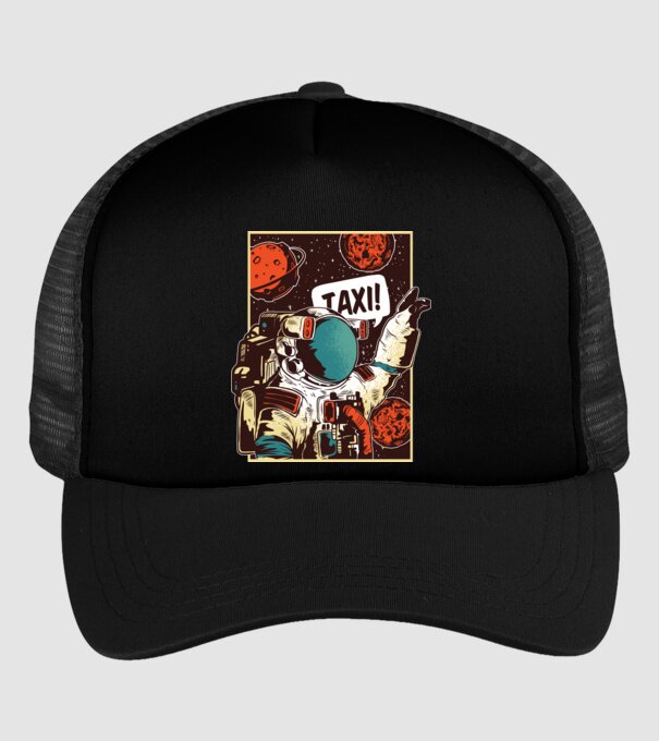 Astronaut Taxi model negru pe tricou