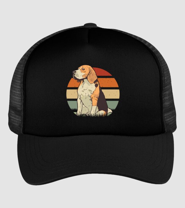 Beagle Retro Sunset model negru pe tricou