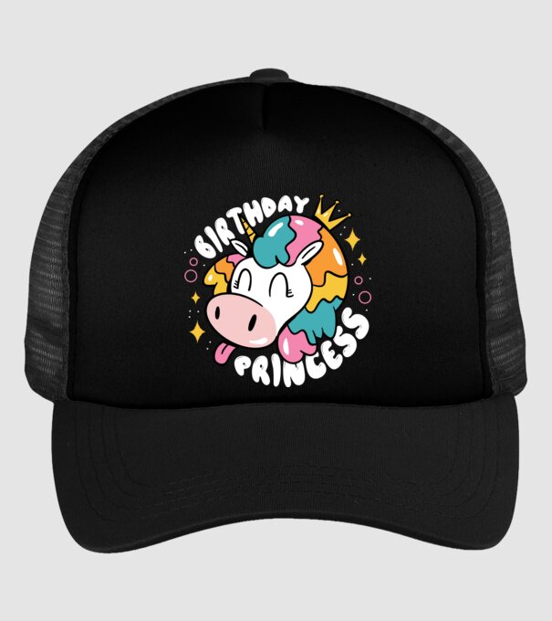 Birthday Princess Unicorn model negru pe tricou
