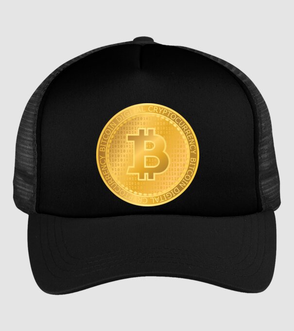 Monedă de aur Bitcoin model negru pe tricou