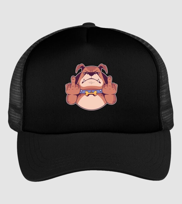 Bulldog arată degetul model negru pe tricou