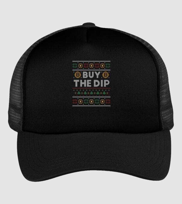 Buy the Dip Bitcoin Ugly Sweater model negru pe tricou