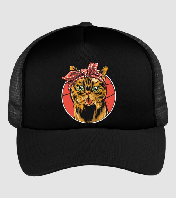 Cap de pisică cu batic model negru pe tricou