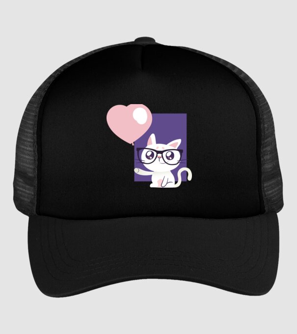 Inimă Pisică cu balon model negru pe tricou