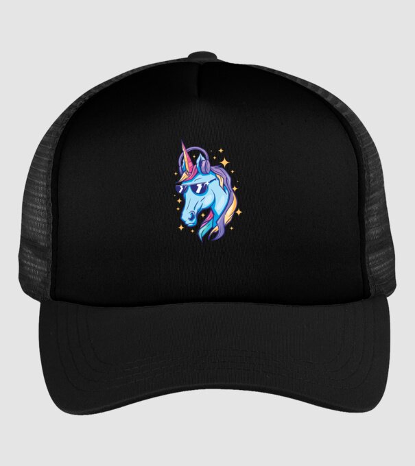 Unicorn strălucitor cu căști model negru pe tricou