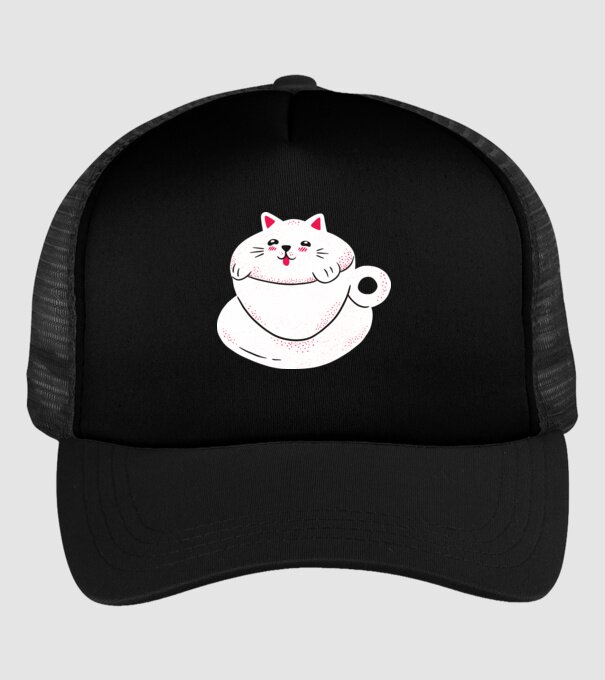 Tricou cafea cu pisică drăguță model negru pe tricou