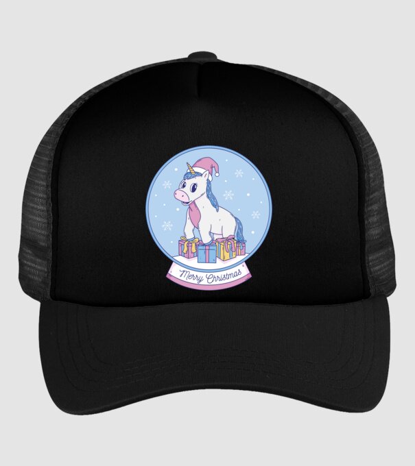 Glob de zăpadă drăguț, de Crăciun, cu Unicorn model negru pe tricou