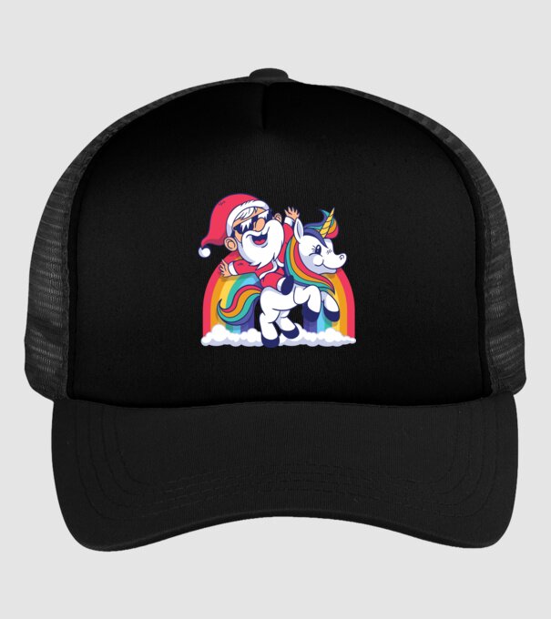 Moș Crăciun Drăguț Unicorn tricou model negru pe tricou