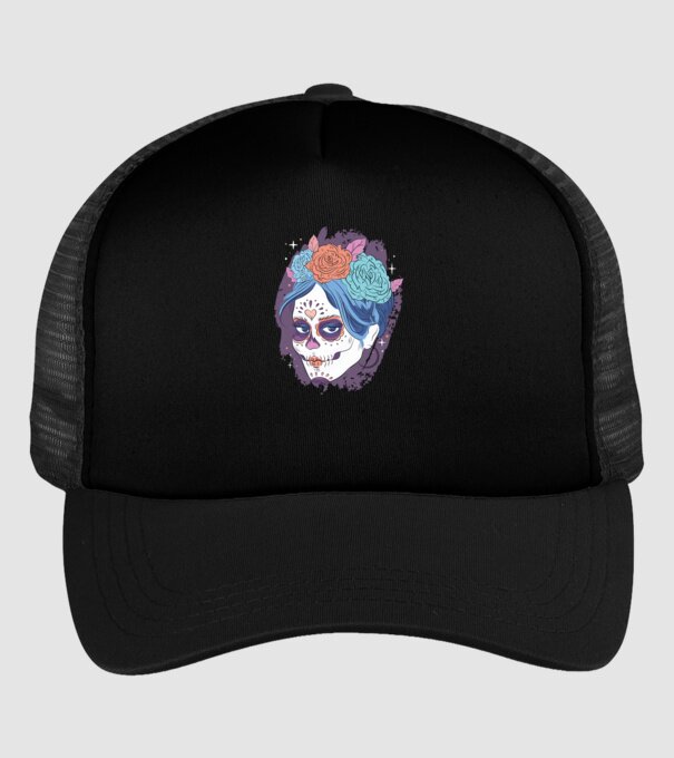 Dia de Los Muertos - Craniu cu flori model negru pe tricou