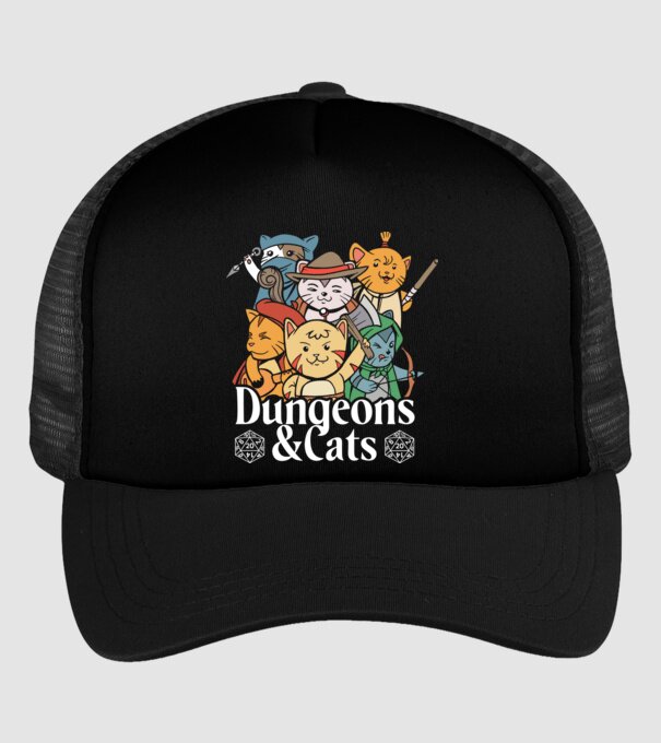 Dungeons and Cats - Joc de rol cu pisici model negru pe tricou