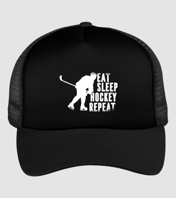 Eat Sleep Hockey Repeat model negru pe tricou
