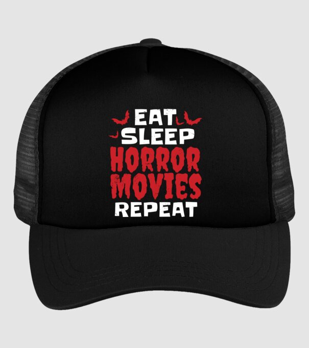 Eat Sleep Horror Movies Repeat model negru pe tricou
