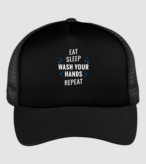 Eat sleep wash your hands repeat model negru pe tricou
